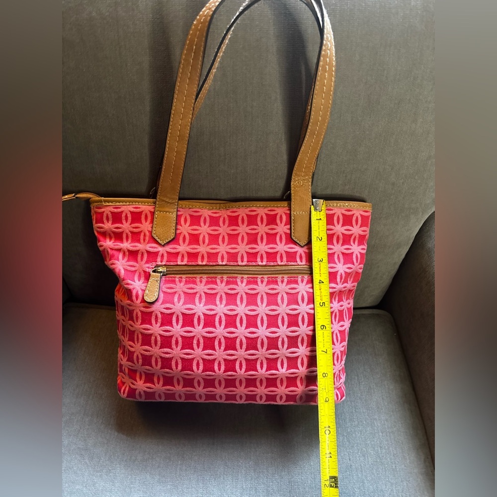 Croft & Barrow Coral Pink Jacquard Pattern Tote EUC - Picture 5 of 16